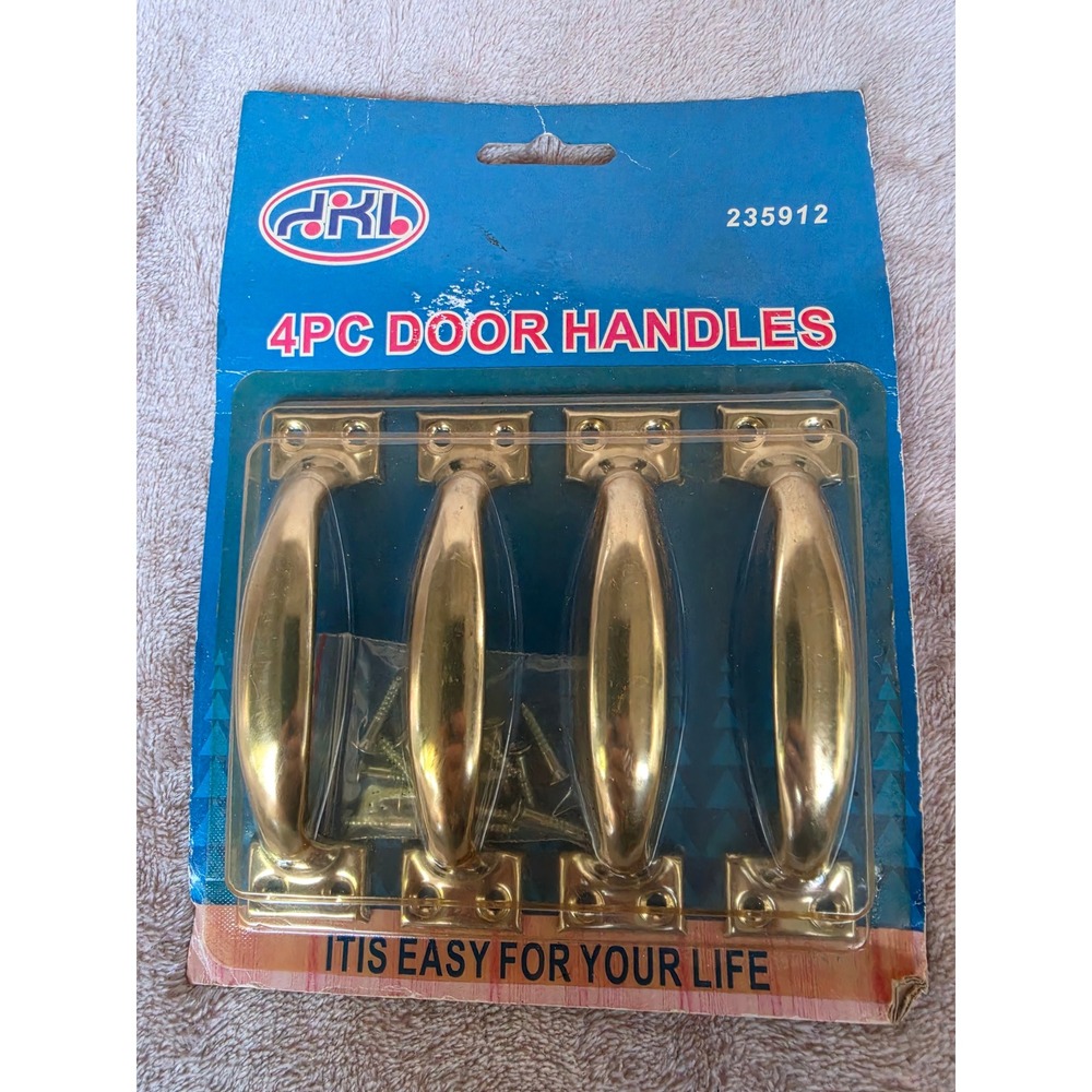 HKL 4PC Door Handles 235912 Polished Brass Finish Cabinet Pulls Vintage Hardware